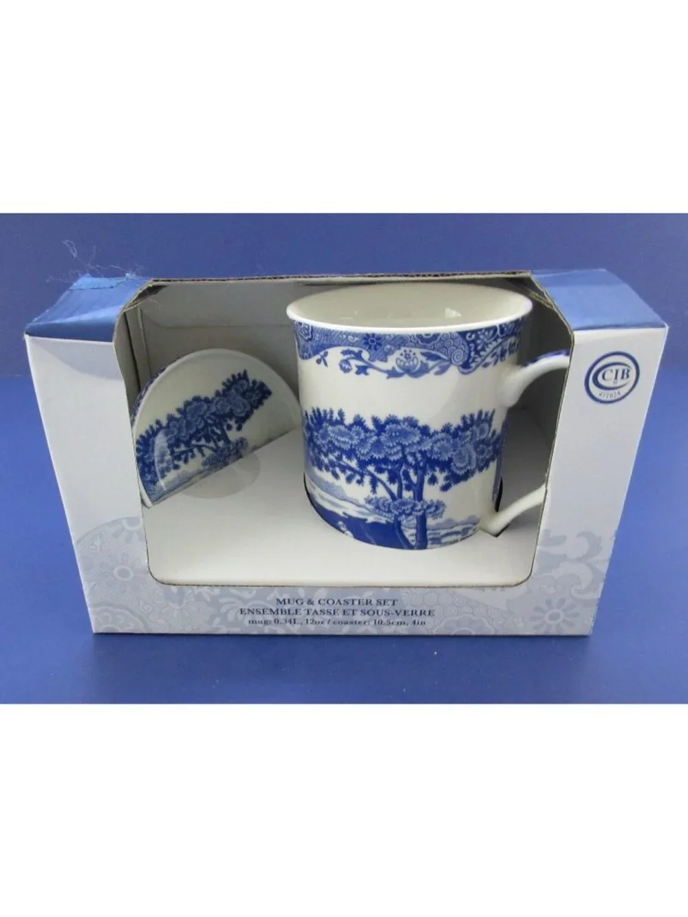 Spode Blue Italian 12oz Mug & Coaster Set - Scenic Motif - For Coffee & Tea